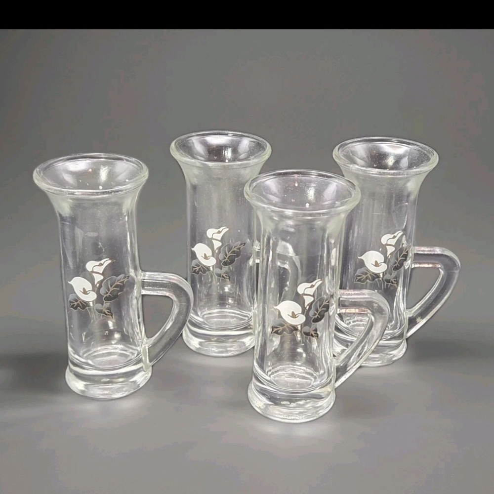Shot Glasses Clear with Handles And Calla Lily Design Set Of 4